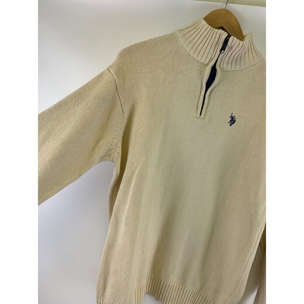 BOGO US Polo Assn Cotton Sweater Quarter Zip Pullover Cream Ivory Knit  Mens XL - Picture 3 of 13